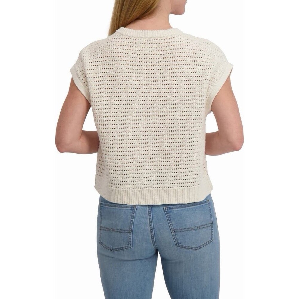 Lucky Brand Ivory Crochet Cardigan XS Star Button Western Boho Cotton Vest - Picture 14 of 15